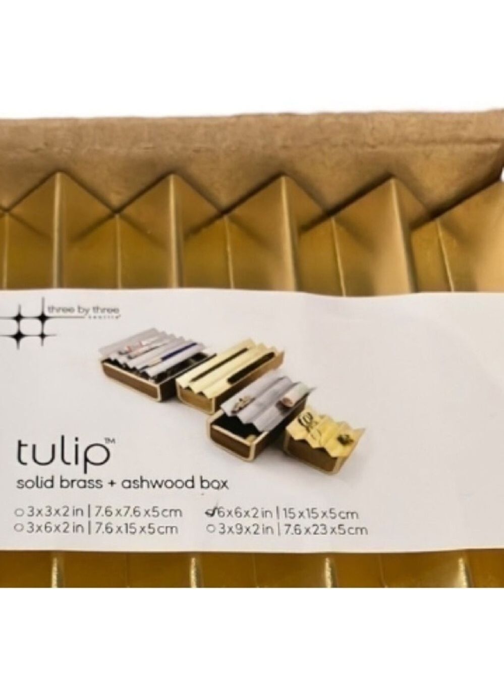 Box Tulip Solid Brass Liftoff Lid Solid Brass and Ash Wood Box 6x6x2” NEW